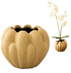Keramikinis smėlio spalvos vazonas blizgus gėlėms apvalus 14 cm