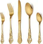 Royal Gold 20 dalių stalo įrankių rinkinys, aukso spalvos stalo įrankių rinkinys 4 asmenims, nerūdijantis plienas, prabangus Royal stalo įrankių peilių ir &scaron;akučių rinkinys, labai poliruotas, galima plauti indaplovėje, skirtas vestuvių vakarėliams, ba ...