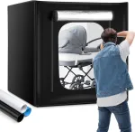 Ombar Foto dėžė, foto studijos &scaron;viesos dėžė, 100 x 100 x 100 cm, pritemdoma 384 Led lempučių ap&scaron;vietimo palapinė 5500 K - 6000 K su 3 fonais (baltas, juodas, mėlynas) profesionaliai fotografijai