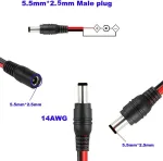 Runcci-yun 2 vnt. 14awg Dc 12v 10a 5.5 x 2.5 mm maitinimo kabelių jungtis, Dc maitinimo lizdo ki&scaron;tuko adapteris tu&scaron;čiaviduris ki&scaron;tukas 5.5 2.5 žemos įtampos jungtis Cctv apsaugos kamerai (3.2 ft/1.0 m)