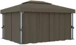 Pavėsinė su užuolaidomis, taupe spalvos, 4x3m, aliuminis