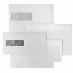 Vokai E65, 110x220mm, 75g, su langeliu 30x90mm kairėje pusėje, su nuplė&scaron;iama juostele, baltos spalvos, 1000vnt