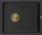 Granitinė virtuvinė plautuvė Mexen Pedro su sifonu, Metallic juodas/sidabrinis+Gold, 560 x 460 mm