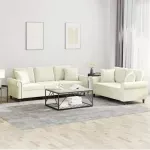 Sofa Sofos komplektas su pagalvėmis, 2 dalių, kreminis, aksomas