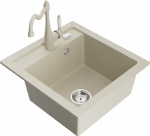 Granitinė virtuvinė plautuvė Mexen Vito su mai&scaron;ytuvu ir sifonu, rusvai gelsvas