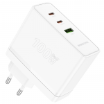 Borofone Laidinis įkroviklis BN11 Imperial - USB + 2xType C - QC 3.0 PD 100W baltos spalvos