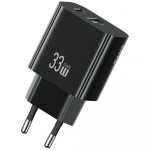 Laidinis įkroviklis USAMS CC317 T65 33W 1xUSB-C 1xUSB-A Fast Charging juodos spalvos