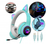 Bluetooth Ausinės Cat Ears LED &scaron;viečiančios ausitės Happy people Q-01