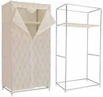 Smėlio spalvos tekstilinė spinta, lengvai surenkama, drabužių laikymo spintelė 75 cm, lengva, ne&scaron;iojama, talpi