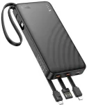 Ne&scaron;iojamasis įkroviklis (powerbank) Hoco 10000 mAh 2A su keturiais įtaisytais kabeliais USB A + USB C + Lightning + Micro USB J146 juodas