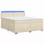 Lova su čiužiniu ir LED ap&scaron;vietimu Kreminė 200 x 200 cm Audinys