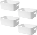 Fyting 4 plastikinės dėžės daiktams, 31 cm talpos krep&scaron;elis su rankenomis, baltas organizatorius namams ir pomėgiams, prakti&scaron;kos dėžės daiktams, plastikinė dėžė voniai, 31 x 21 x 12 cm (balta)