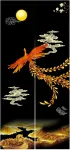 Ligicky Japoni&scaron;ko stiliaus ilga noren užuolaida, stora durų užuolaida, kambario pertvara, gobelenas namų tekstilei, 85 x 180 cm, juoda, feniksas ir didžioji kinų siena