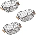 Trademark Innovations 3 ovalių 10 colių senovinio stiliaus vielinių krep&scaron;elių rinkinys su medinėmis rankenomis