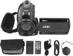 Ne&scaron;iojama vaizdo kamera, 4k 28mp 30x priartinimas Wifi skaitmeninė vaizdo kamera su 3 colių jutikliniu ekranu, apsauga nuo drebėjimo, 270&deg; pasukimas, infraraudonųjų spindulių naktinis matymas, kompakti&scaron;ka maža kamera