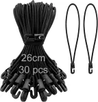 Dgmi įtempimo elastinės juostos su kabliukais 26 cm, 30 guminių įtempiklių su kabliukais pakuotė, expanderis su kabliukais, tentų įtempikliai, guminiai įtempikliai tentams, tinklams, reklaminiams skydams, stovyklavimui