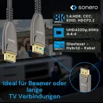 Sonero&reg; 8k Displayport 1.4 kabelis, hibridinis &scaron;viesolaidinis kabelis, rezoliucija iki 8k 60 Hz (7680 x 4320) / 4k 120hz (3840 &times; 2160), Hdr ir Dsc palaikymas, antracito spalvos, 20 metrų