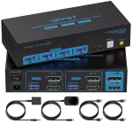 Automagnetola 8k 60hz displayport hdmi kvm jungiklis 2 pc 2 monitoriams 4k 120hz usb 3.0 kvm jungikliai su 4 usb prievadais dviem kompiuteriams su bendru dvigubu monitoriumi, klaviatūra, pele, spausdintuvu ir u disku