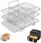 Kepimo grotelės airfryer keptuvei, kar&scaron;to oro gruzdintuvės grotelės, 304 nerūdijantis plienas, airfryer grotelės, 19 cm, suderinamos su dvigubos kameros airfryer keptuvėmis (19,3 x 12,3 x 11,5 cm)