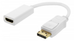 DELTACO DisplayPort ki&scaron;tukinis HDMI lizdas, DisplayPort dviejų režimų (DP ++), auksinis, 3840x2160 prie 60Hz, 0,2m, baltas / DP-HDMI44
