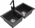 Granitinė virtuvinė plautuvė Mexen Mario su mai&scaron;ytuvu ir sifonu, Juodas granite+Juodas