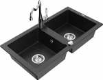 Granitinė virtuvinė plautuvė Mexen Mario su mai&scaron;ytuvu ir sifonu, Metallic juodas/sidabrinis+Chrome