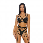 Forplay That's My Spot Cheetah Print Lingerie Set XL Juodas - 3-Piece Faux Leather Ensemble
