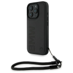 BMW Leather Signature and Strap Apple iPhone 16 Pro dėklas telefonui juodos spalvos