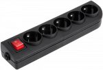 Elgotech Prailginimo laido lizdas x 5 su įžeminimu ir jungikliu, juodas GN-50W-2