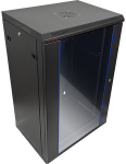 Pakabinama lentyna 19" 15U 600x450, (dvigubos sekcijos variantas) vienos varčios stiklinės durys, nuimamas pilnas galinis dangtis, nuimami pilnai &scaron;oniniai dangčiai, rakinamas, 4 sijos, spalva juoda, ALANTEC