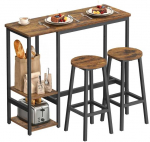 Songmics VASAGLE baro stalas su 2 kėdėmis, vintažinė ruda-juoda, metalinis rėmas, LBT220KD01