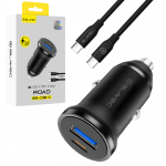Blavec Automobilinis įkroviklis BS-01B-C Road - USB + Type C - QC 3.0 18W PD 20W su Type C į Type C kabeliu (CCBS01BCR-UCB) juodos spalvos