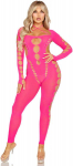 Leg Avenue Bodystockings Leg Avenue Rožinė Open Back Bodystocking One Size - Stretch Mesh Design