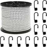 Bungee virvės su kabliukais 10 mm Juoda ir Balta PP ir guma