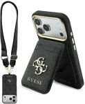 Dėklas Guess 4G su portfelem i smyczą Magsafe do iPhone 18 Pro / 17 Pro juoda