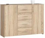 Akord Komoda svetainei K45 110 cm 2 durys 4 stalčiai moderni spintelė Ąžuolas Sonoma