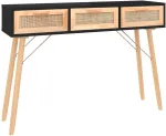 Konsolinis staliukas, juodas, 105x30x75cm, pu&scaron;is ir ratanas