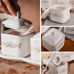 Sonwaha cukrinė su &scaron;auk&scaron;teliu 350 ml cukrinė su dangteliu 8 x 10 cm keraminis druskos indelis cukrinė vintažinė cukraus talpykla balta arbatai