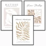 Plakatas Wbdesignz Matisse plakatų rinkinys i&scaron; 3 dalių - smėlio spalvos boho sienų paveikslai abstrakčiu stiliumi, meno atspaudai rinkinyje be rėmo - moderni dekoracija svetainei, miegamajam, biurui (din A3 - be rėmo)