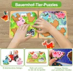 Montessori žaislas vaikams nuo 1 2 3 metų, dėlionės žaidimas &bdquo;ūkis&ldquo; i&scaron; medžio, vaiki&scaron;kas medinis žaislas motorikos įgūdžiams lavinti nuo 1 metų, žaislas kūdikiams, motorikos įgūdžių kubas, dovanos mergaitėms ir berniukams