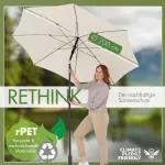 Doppler Rethink skėtis sodui, 200 cm, natūralus, apvalus skėtis balkonui ir terasai, tvarus skėtis pagamintas i&scaron; 100% perdirbto poliesterio audinio, skėtis balkonui su uždangalu