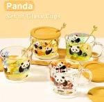 Tdn Panda arbatos stiklinės su rankena, 4 vnt., kavos stiklinės su dangteliu, 400 ml, Panda dovanų kapučino stiklinės arbatai, kavai, vandeniui, latte macchiato, galima plauti indaplovėje