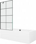 Vonia Mexen Cube su apdaila ir stiklo sienele, 180x80 cm + 90 cm, Baltas+Juodas grid