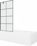 Vonia Mexen Vega su apdaila ir stiklo sienele, 160x70 cm + 90 cm, Baltas+Juodas grid