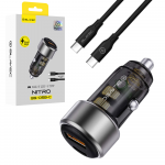 Blavec Automobilinis įkroviklis BS-05B-C Nitro - USB + Type C - QC 3.0 18W PD 65W su Type C į Type C kabeliu (CCBS05BCN-UCB) juodos spalvos