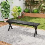 Lauko suoliukas su grotelinė sėdyne ir X formos kojomis, juodas, 137,2 &times; 35,6 &times; 45,7 cm