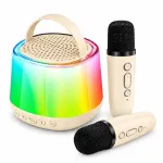 Garsiakalbis Xrec Karaoke Bluetooth RGB LED rinkinys 2 belaidžiai mikrofonai 5 W USB-C / K29 / Smėlio spalvos (SB12279)