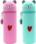 Jeondfg Kawaii mink&scaron;tas silikoninis penalas ir ra&scaron;iklių laikiklis 2 viename mielas pie&scaron;tukų dėklas animacinis pie&scaron;tukų laikiklis penalas ir ra&scaron;iklių laikiklis, rožinis, kawaii