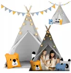 Vaikų palapinė tipi, palapinė wigwam su pagalvėlėmis ir girlianda
