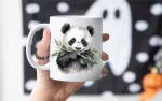 Puodelis + pagalvė + krep&scaron;ys Panda Set Little Panda eucalyptus